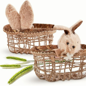 Pack of 2 Easter baskets with handle, Easter basket braided Easter bunnies, Easter nests for filling basket weaving