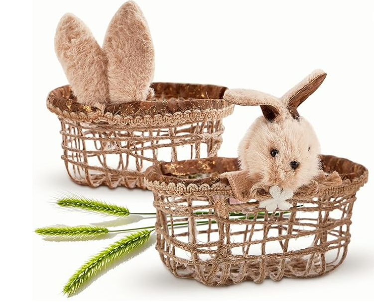 Pack of 2 Easter baskets with handle, Easter basket braided Easter bunnies, Easter nests for filling basket weaving